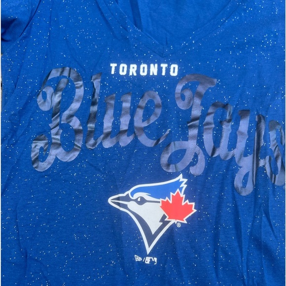 TORONTO BLUE JAYS New Era 5th & Ocean Blue Glitter Cotton T-shirt Women’s XS - Picture 3 of 9